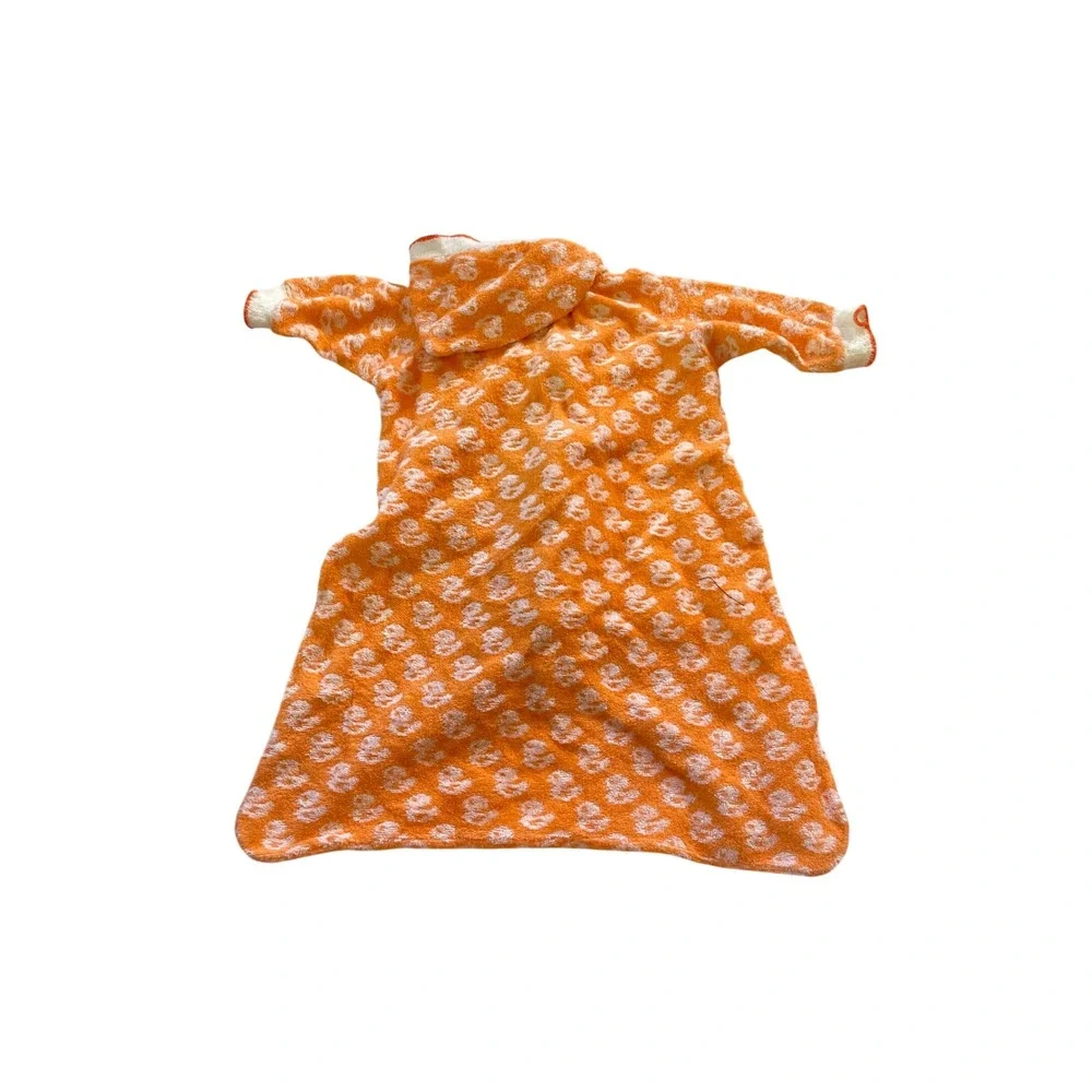 Vintage Carters Baby onesie robe Orange White Duck‎ Terry Cloth Hooded One Size
